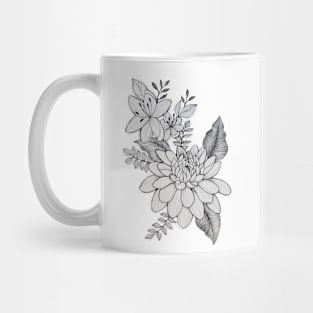 Fine line chrysanthemum and tiger lilies Mug